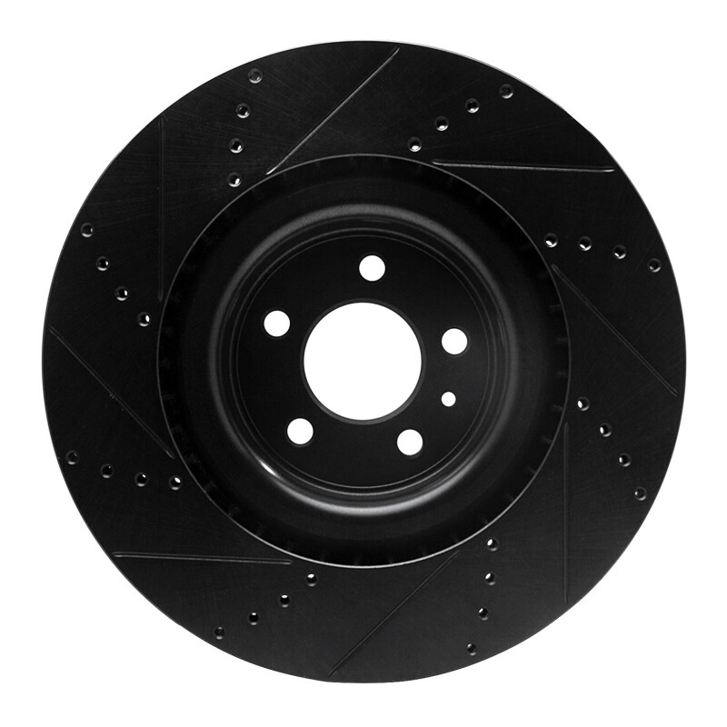 Ford Mustang Brake Rotor (1) - Front Right - R1 Concepts - Drilled & Slotted - Black - `13-`14
